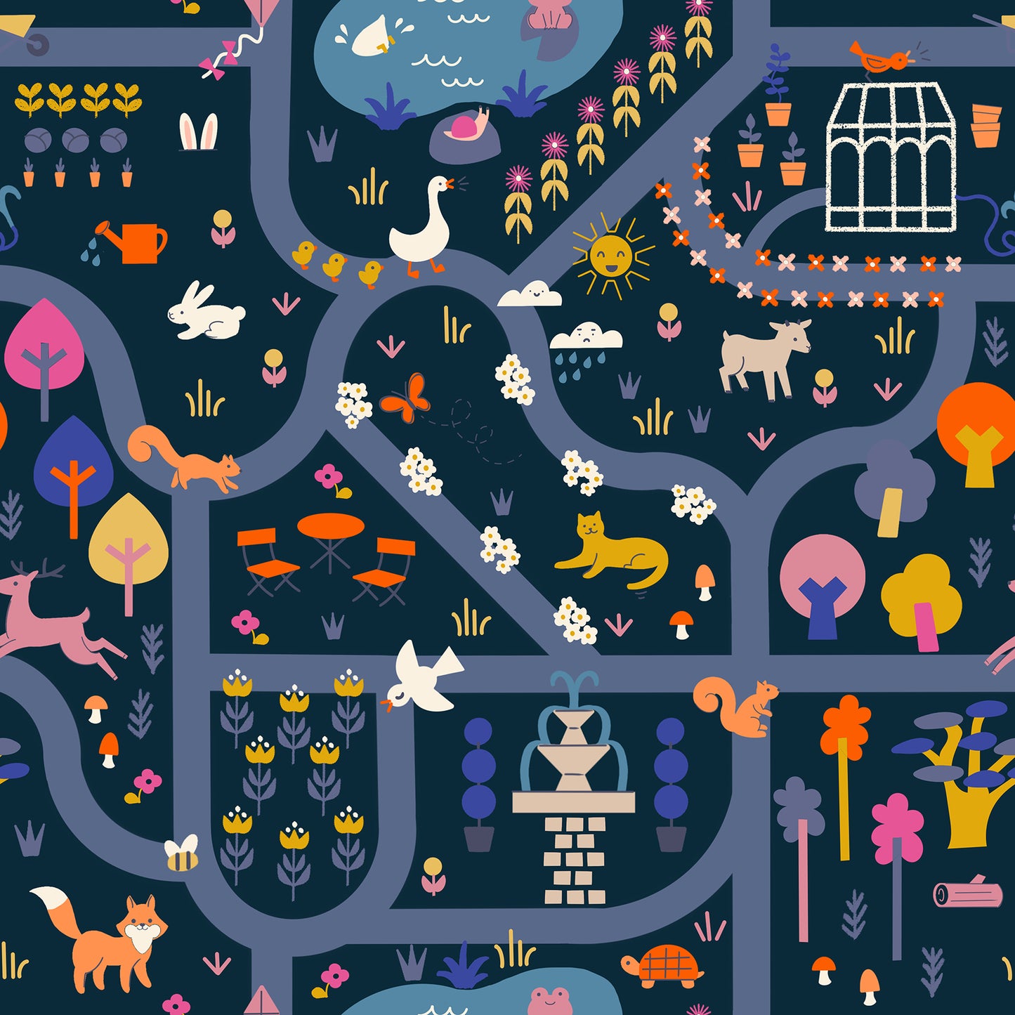 Woodland Park - Garden Map Teal Navy