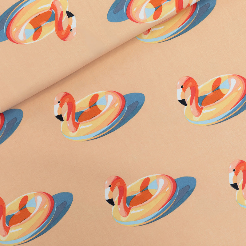 French Terry - Inflatable Flamingos - Perzikbeige