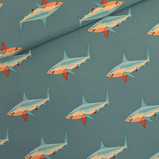 French Terry - Sharks - Stoffig Turquoise