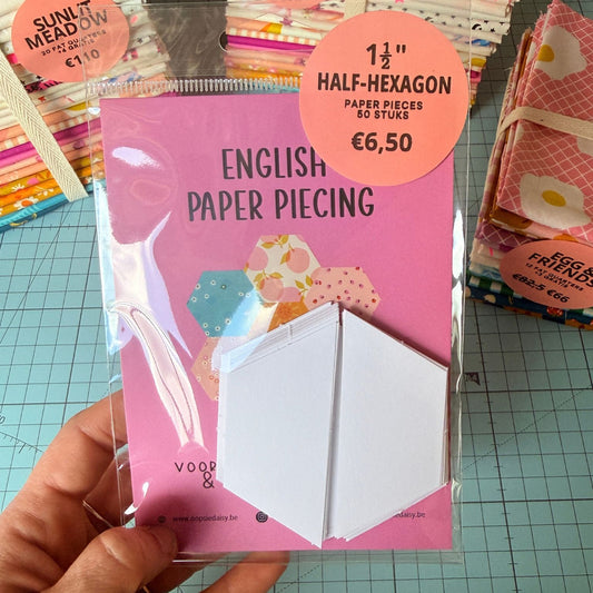 EPP Paper Pieces - Half-Hexagon 1,5 inch - 50 stuks