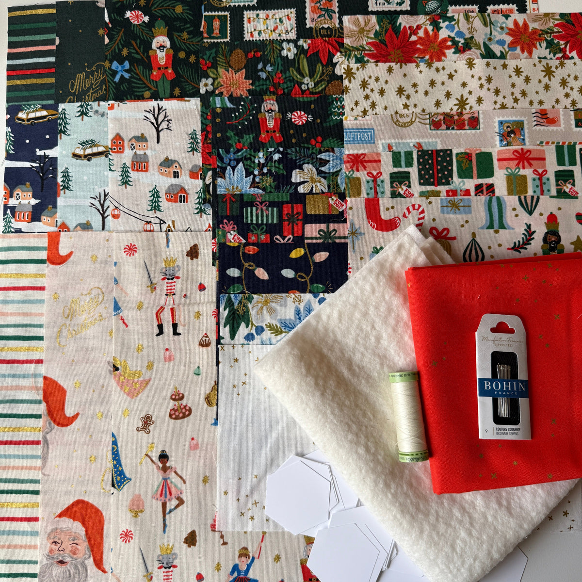 Christmas fabrics included in the kit